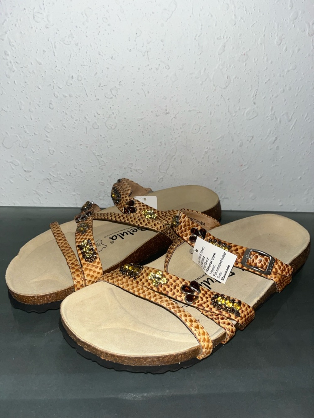 NWT Betula Birkenstock Jeweled Faux Snakeskin Women’s Sandals US Sz 9